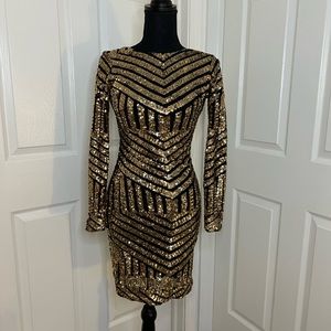 Dress the Population Gold and Black Sequin Dress